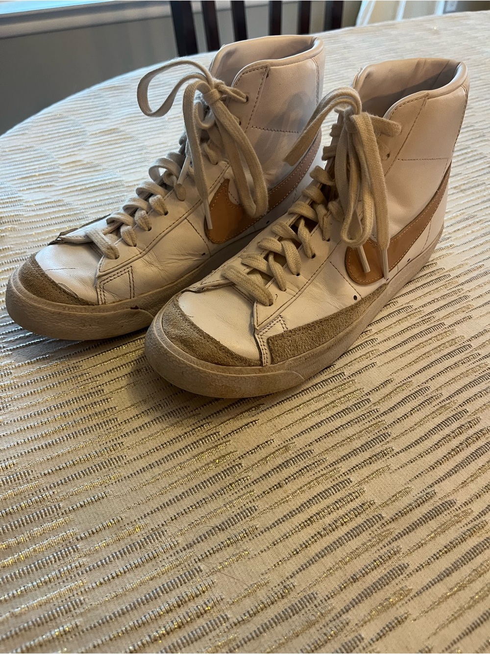 Nike Women’s High-Top Athletic Sneakers in White and Tan Accent